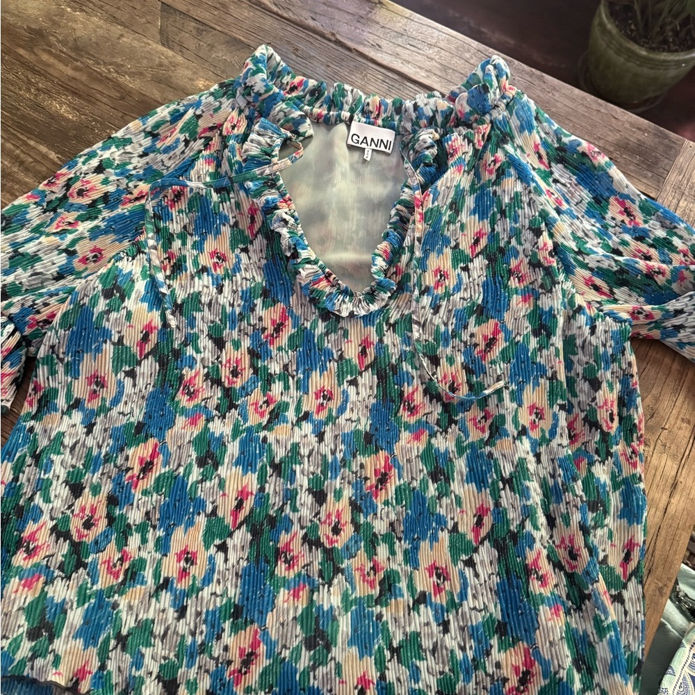 Ganni Multicolor Floral Blouse - Blue, Pink, Green